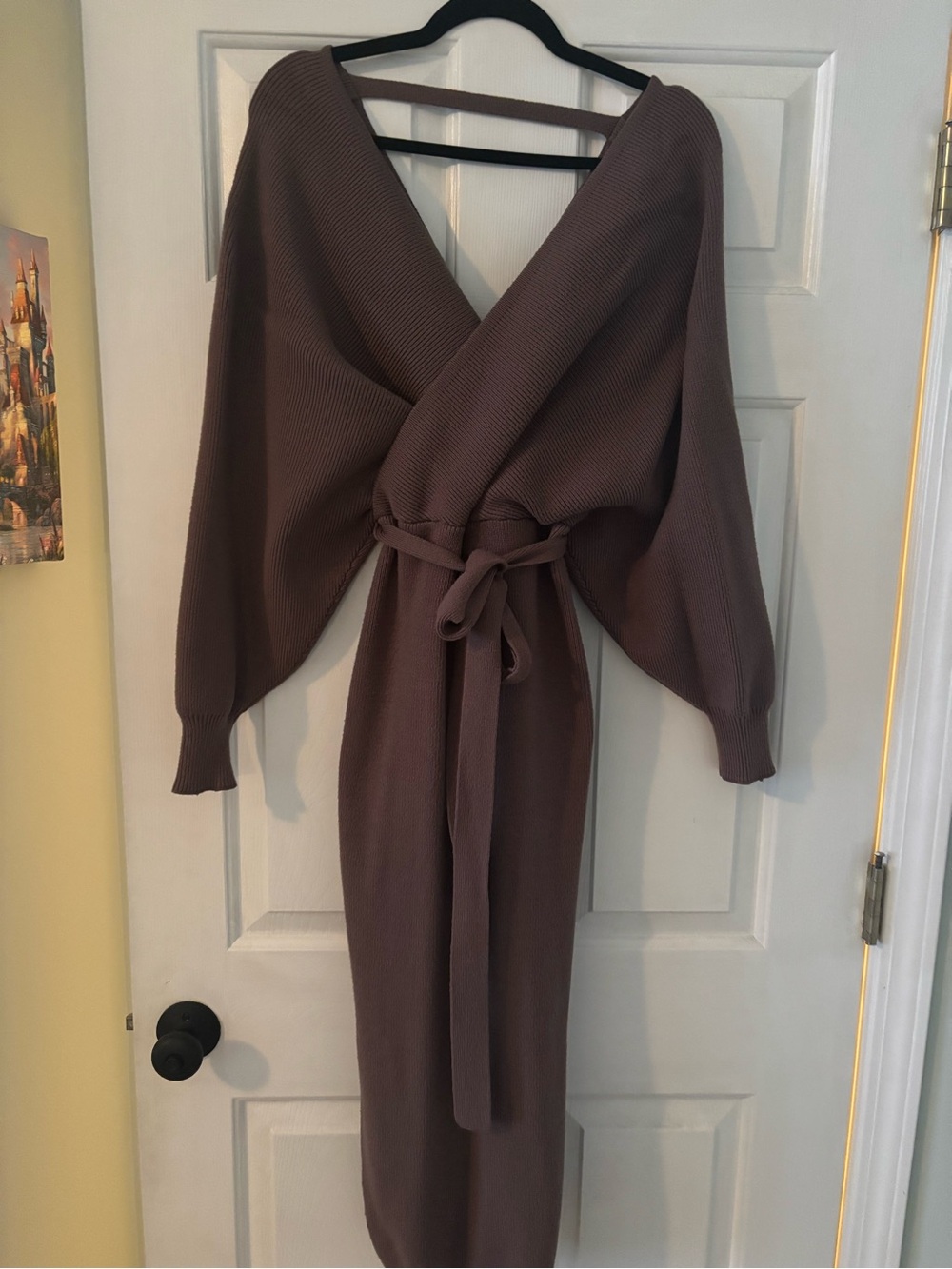 Ribbed Wrap Midi Dress with Tie Waist in Mauve